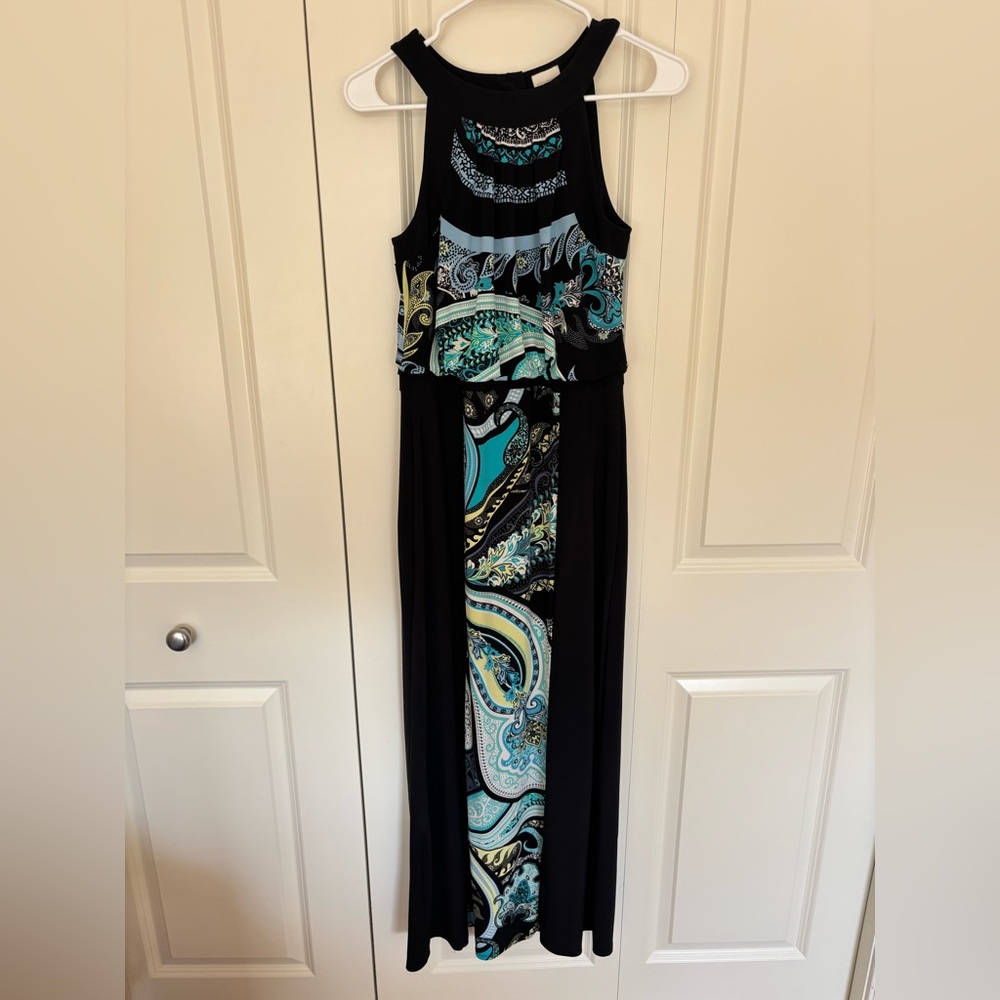 Chico’s Womens Black Sleeveless Paisley Hope Halter summer Maxi Dress Size 0